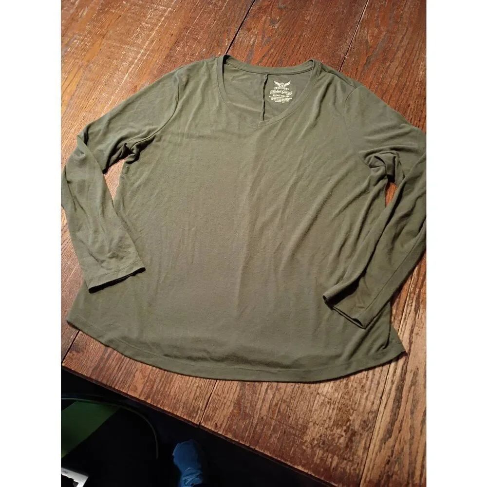 XL Faded Glory Green V Neck Long Sleeve Pullover Shirt Top Tee Tshirt